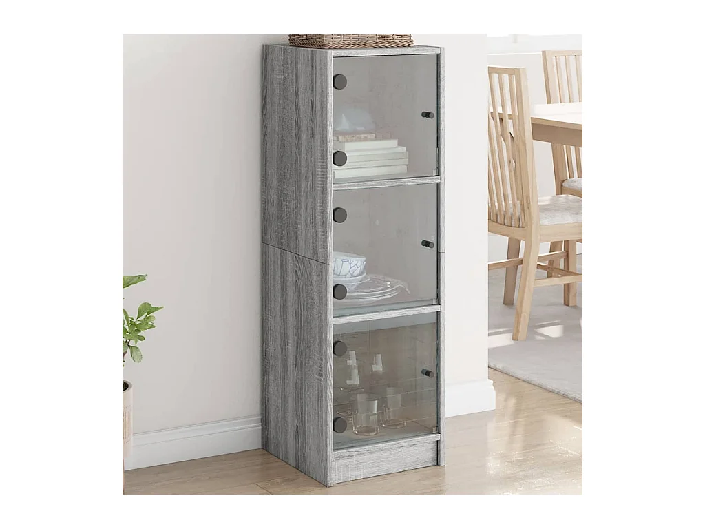 Credenza | Buffet | Armadio con Ante in Vetro Grigio Sonoma 35x37x109 cm