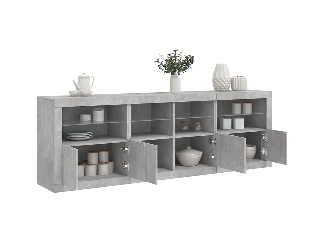 Credenza | Buffet | Armadio con Luci LED Grigio Cemento 202x37x67 cm