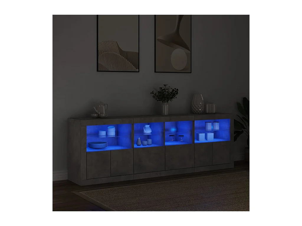 Credenza | Buffet | Armadio con Luci LED Grigio Cemento 202x37x67 cm