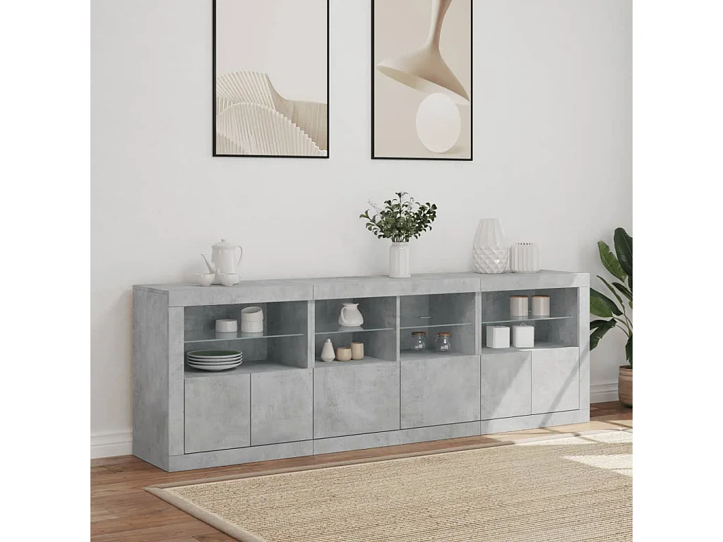 Buffet | Bahut | Meuble de rangement avec lumières LED gris béton 202x37x67 cm