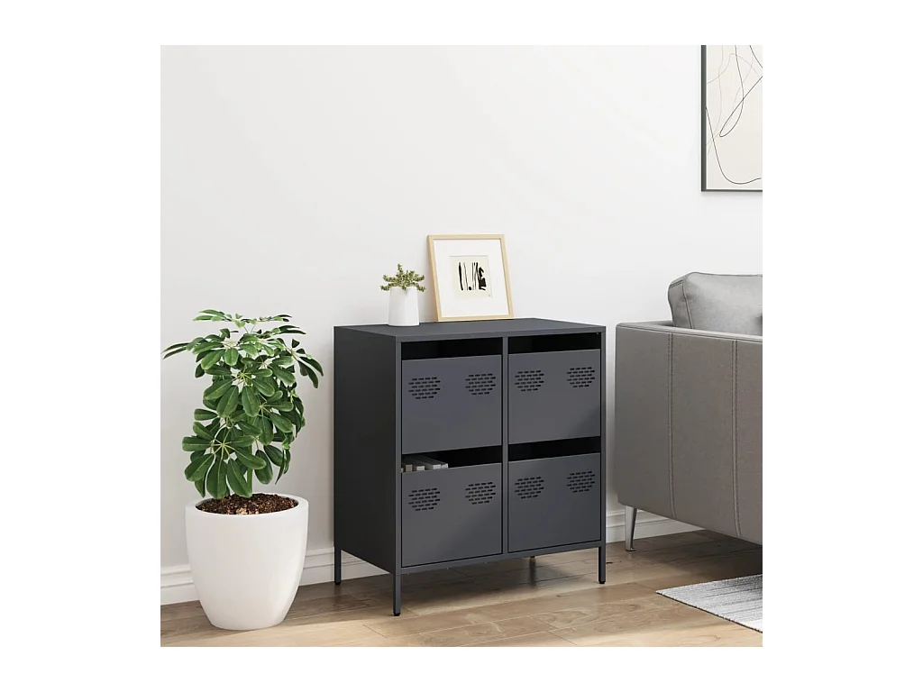 Credenza | Buffet | Armadio Antracite 68x39x73,5 cm in Acciaio Laminato a Freddo