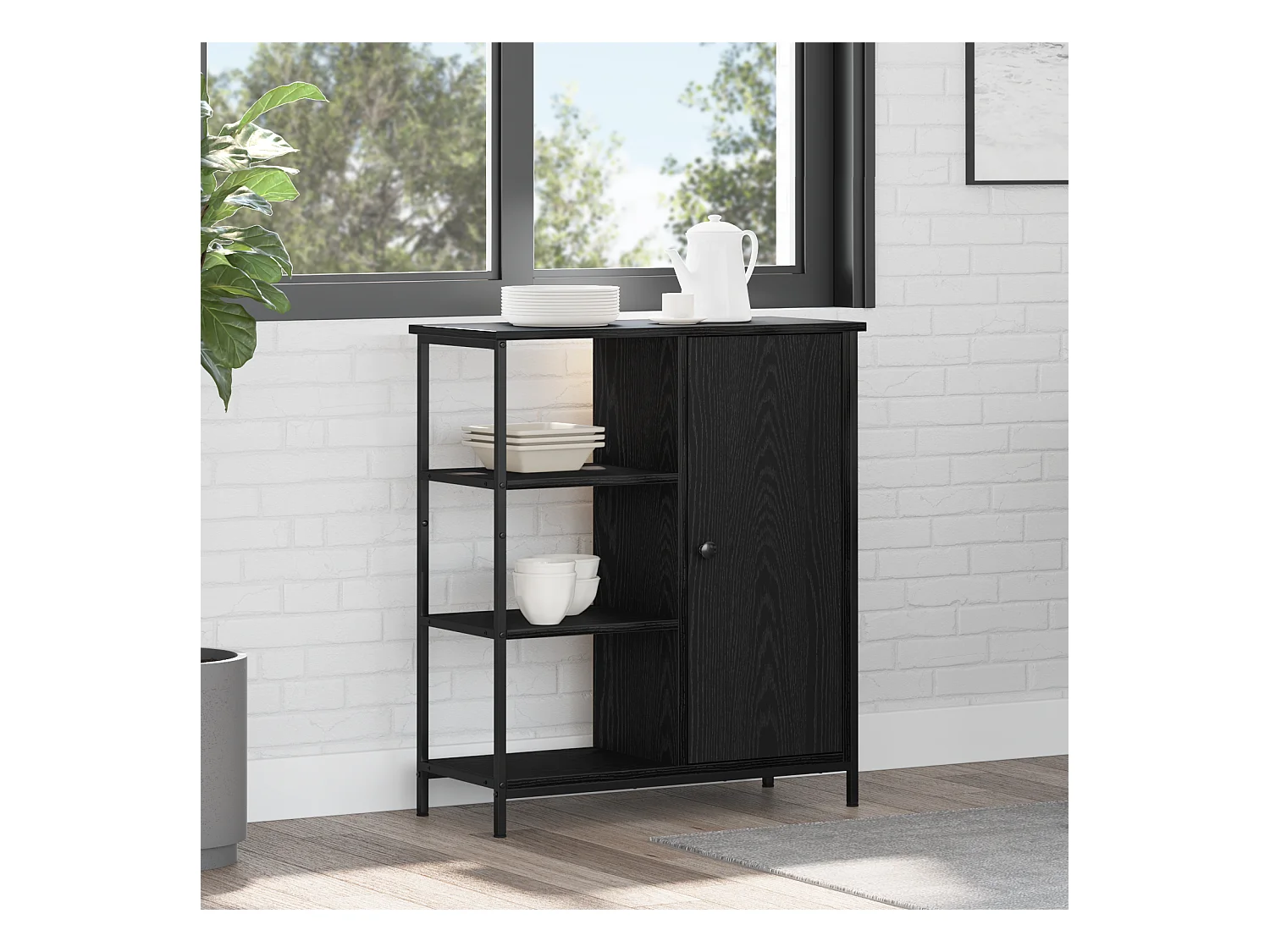Credenza | Buffet | Armadio Nero Rovere 70x30x80 cm Legno Ingegnerizzato