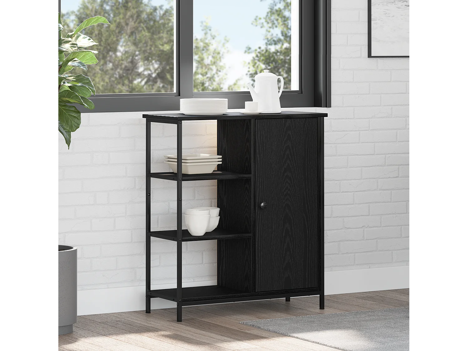 Buffet | Bahut | Meuble de rangement Noir Chêne 70x30x80 cm Bois d'ingénierie