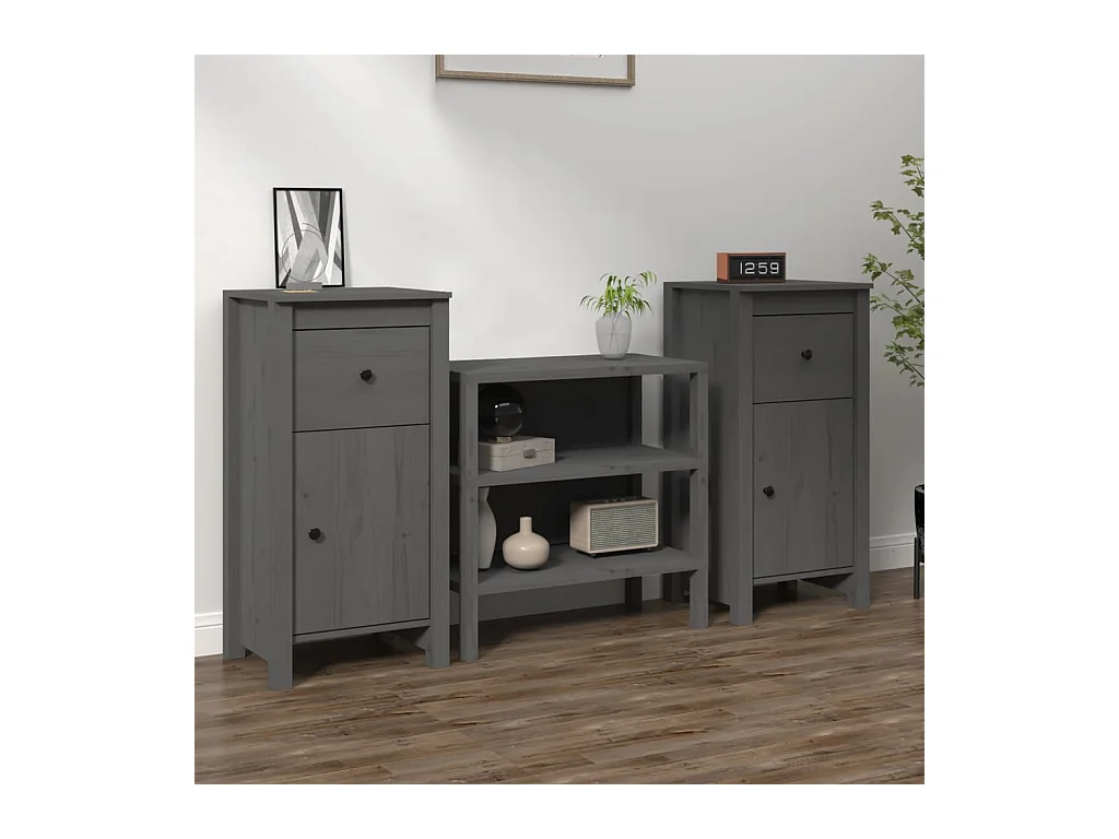 Credenze | Buffet | Armadi 2 pz Grigie 40x35x80 cm in Legno Massello di Pino