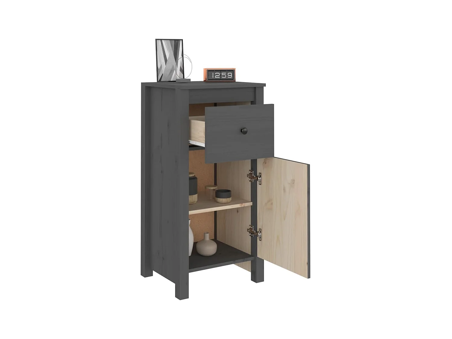 Credenze | Buffet | Armadi 2 pz Grigie 40x35x80 cm in Legno Massello di Pino