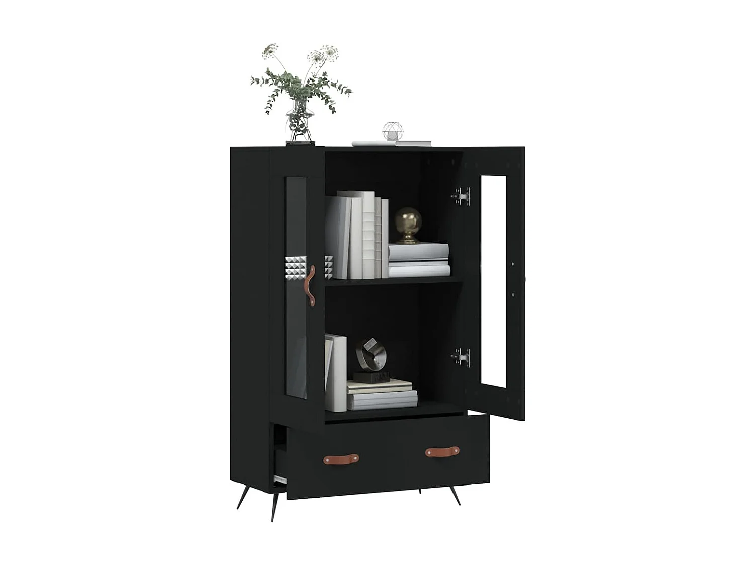 Buffet | Bahut | Meuble de rangement haut noir 69,5x31x115 cm bois d'ingénierie