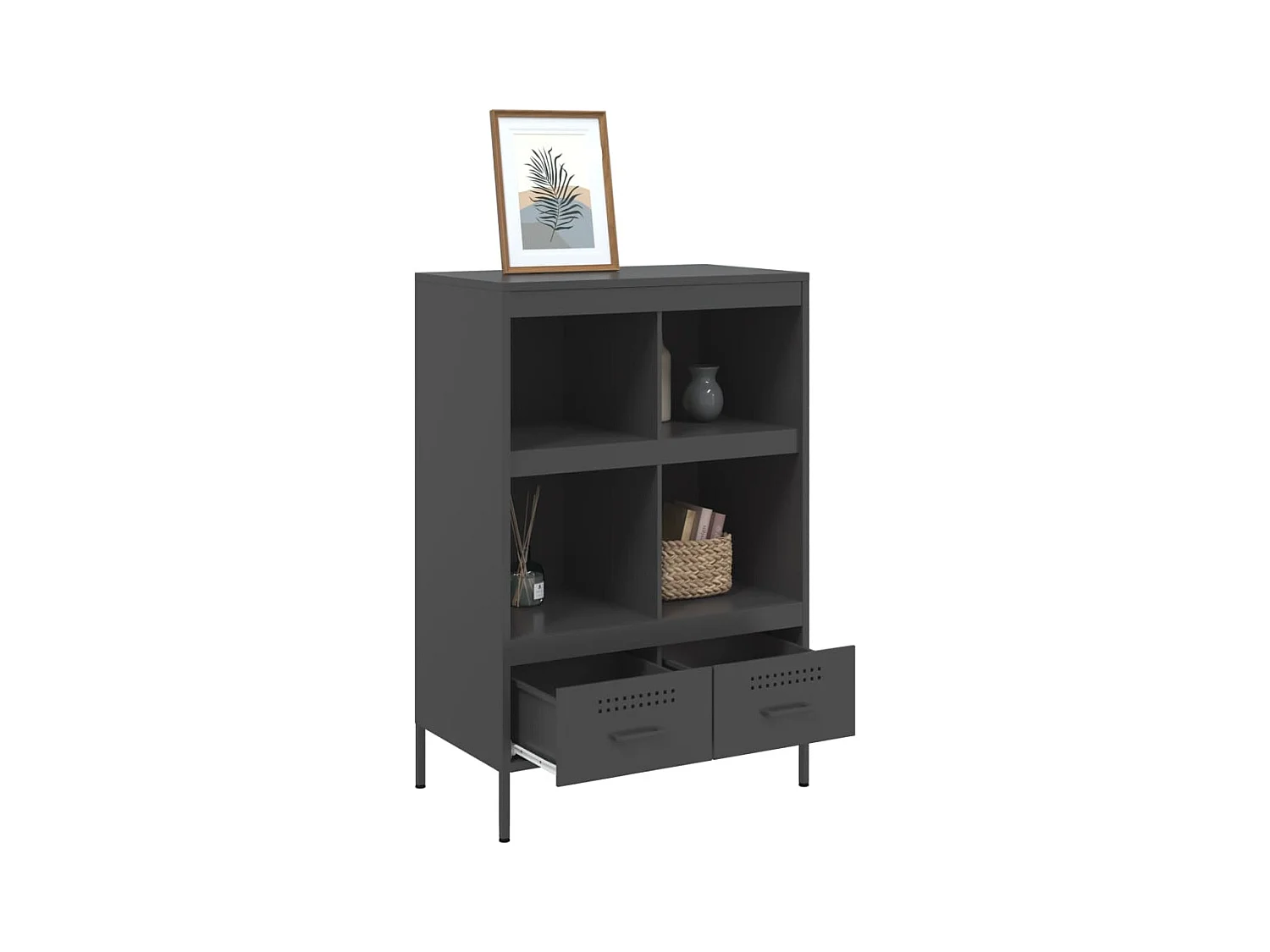 Buffet | Commode à tiroir | Meuble de rangement haut noir 68x39x101,5 cm acier