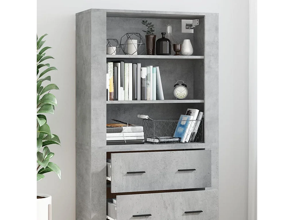 Buffet | Bahut | Meuble de rangement haut Gris béton Bois d'ingénierie