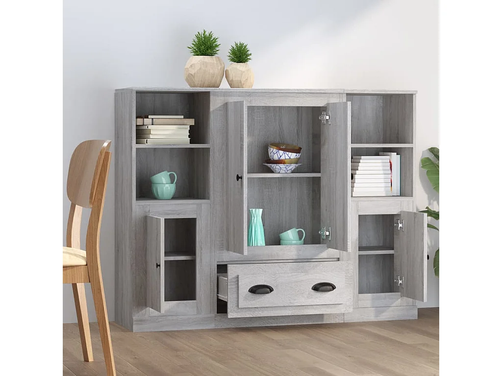 Buffets | Bahuts | Meuble de rangement 3 pcs sonoma gris bois d'ingénierie