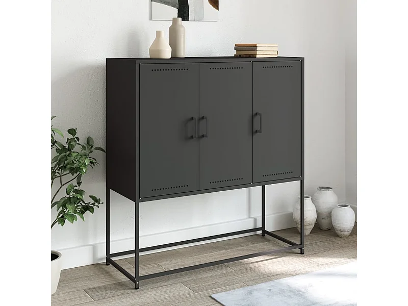 Buffet | Bahut | Meuble de rangement haut noir 100,5x39x107 cm acier