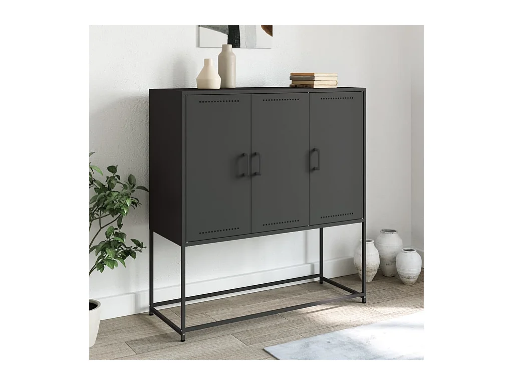 Buffet | Bahut | Meuble de rangement haut noir 100,5x39x107 cm acier
