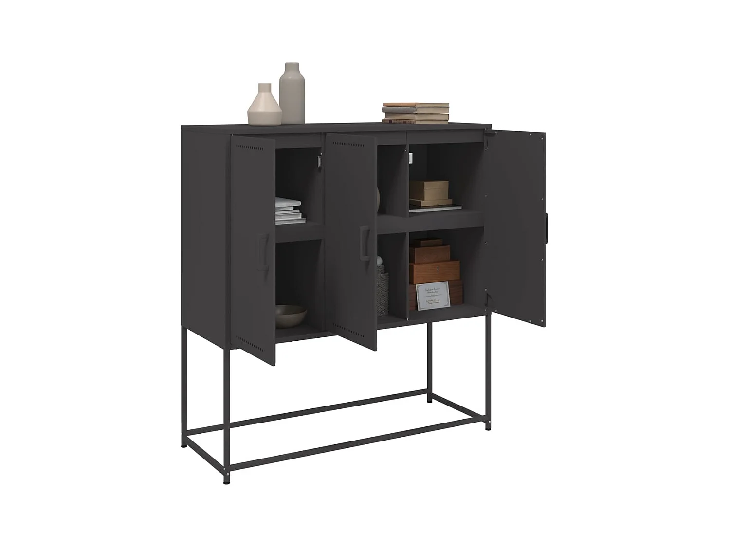 Buffet | Bahut | Meuble de rangement haut noir 100,5x39x107 cm acier