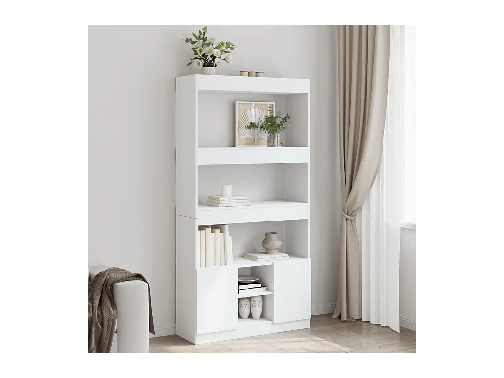 Credenza | Buffet | Armadio Bianca 92x33x180 cm in Legno Multistrato