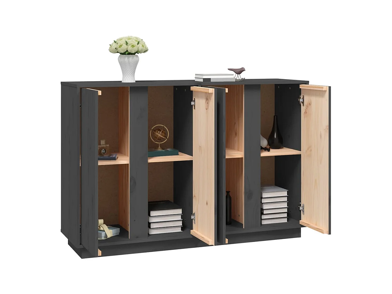 Credenza | Buffet | Armadio Grigia 120x35x80 cm in Legno Massello di Pino