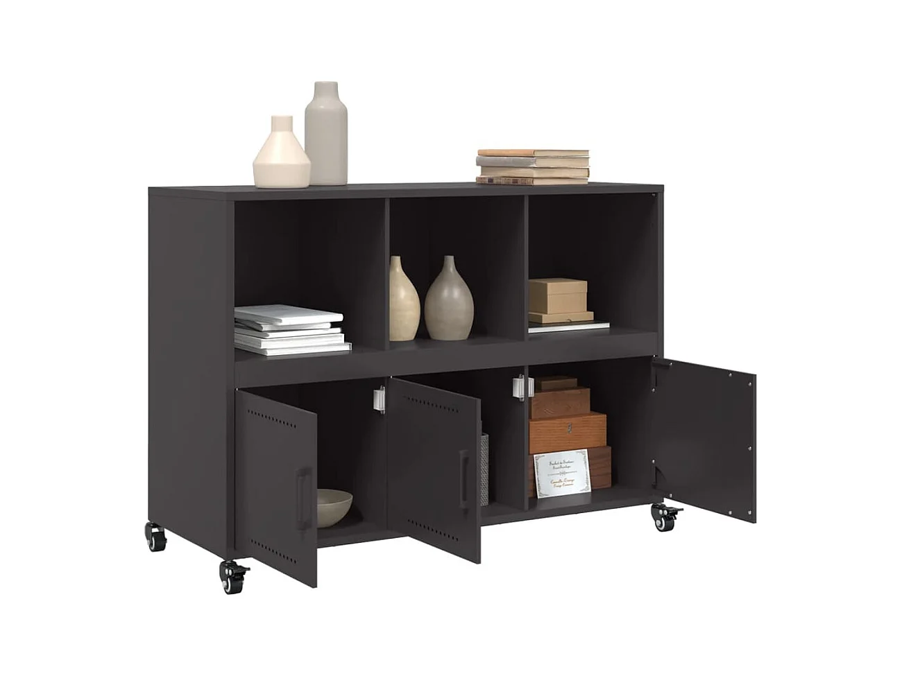 Buffet | Bahut | Meuble de rangement noir 100,5x39x72 cm acier