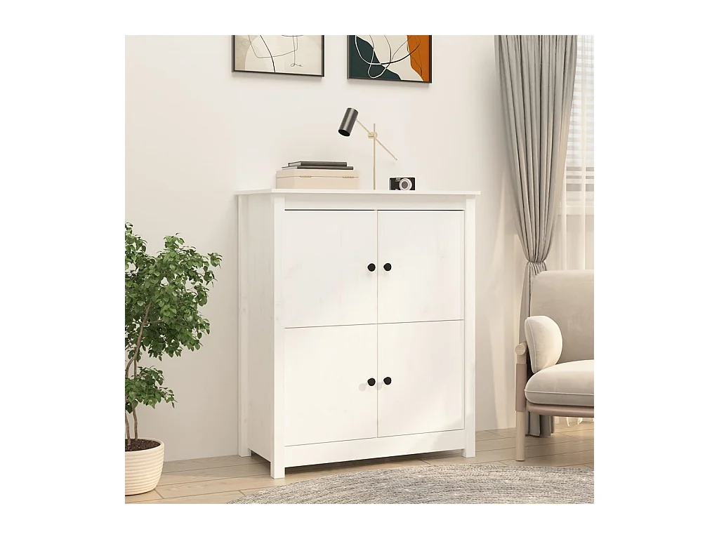 Credenza | Buffet | Armadio Bianca 83x41,5x100 cm in Legno Massello di Pino