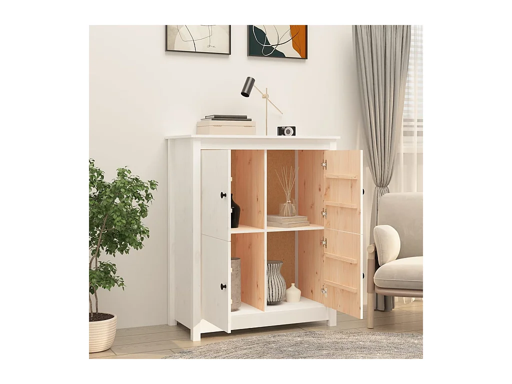 Credenza | Buffet | Armadio Bianca 83x41,5x100 cm in Legno Massello di Pino