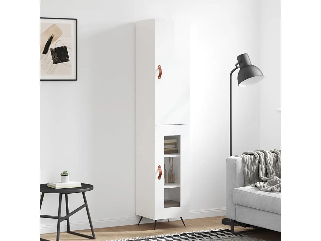 Buffet | Bahut | Meuble de rangement haut Blanc brillant 34,5x34x180 cm Bois d'ingénierie