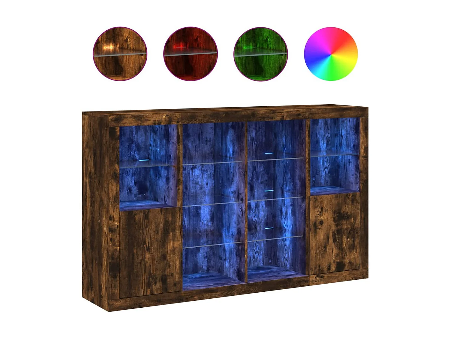 Buffets | Bahuts | Meuble de rangement avec lumières LED 3 pcs chêne fumé bois d'ingénierie
