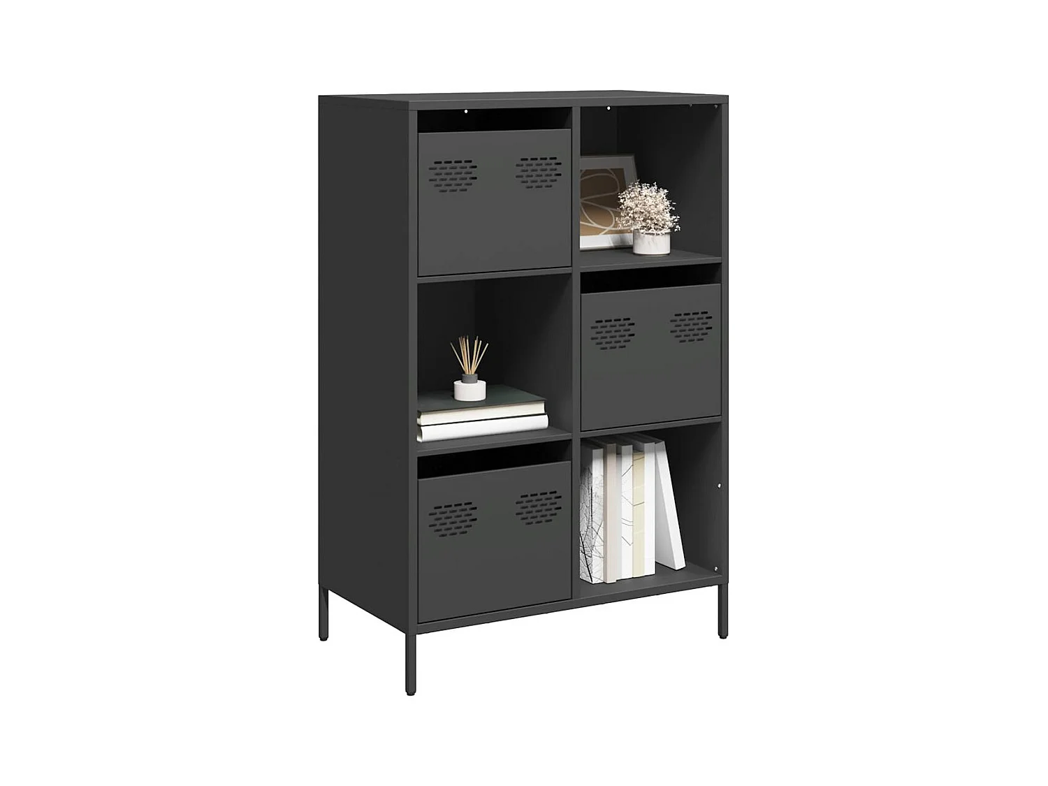 Buffet | Commode à tiroir | Meuble de rangement haut noir 68x39x103,5 cm acier