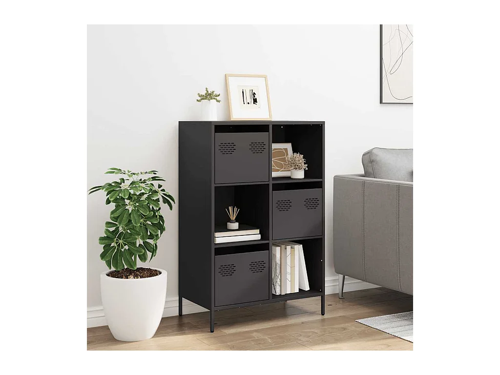 Buffet | Commode à tiroir | Meuble de rangement haut noir 68x39x103,5 cm acier