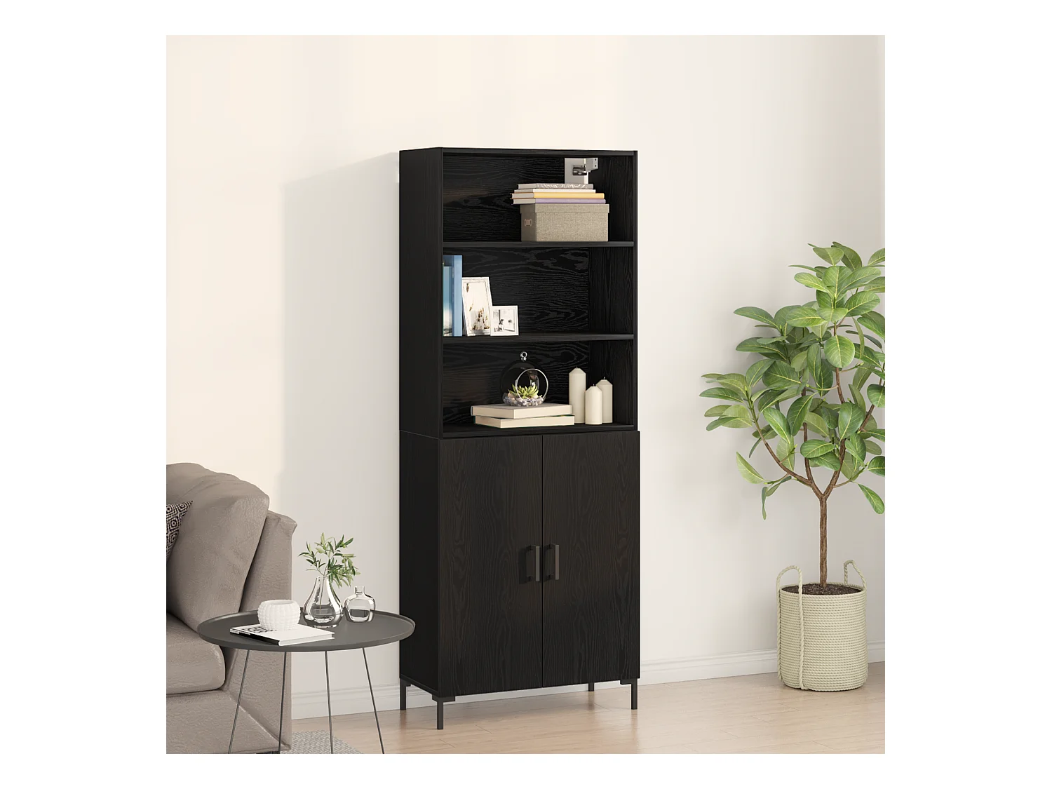 Buffet | Bahut | Meuble de rangement Chêne Noir 69.5x34x180 cm Bois d'Ingénierie