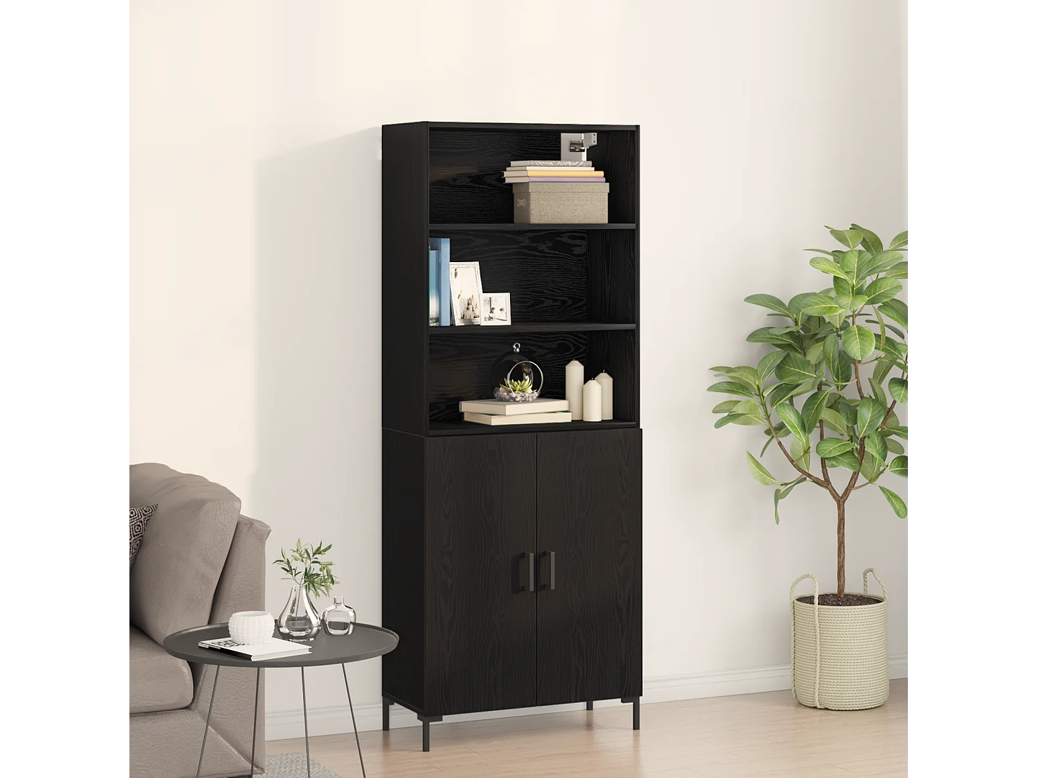 Buffet | Bahut | Meuble de rangement Chêne Noir 69.5x34x180 cm Bois d'Ingénierie
