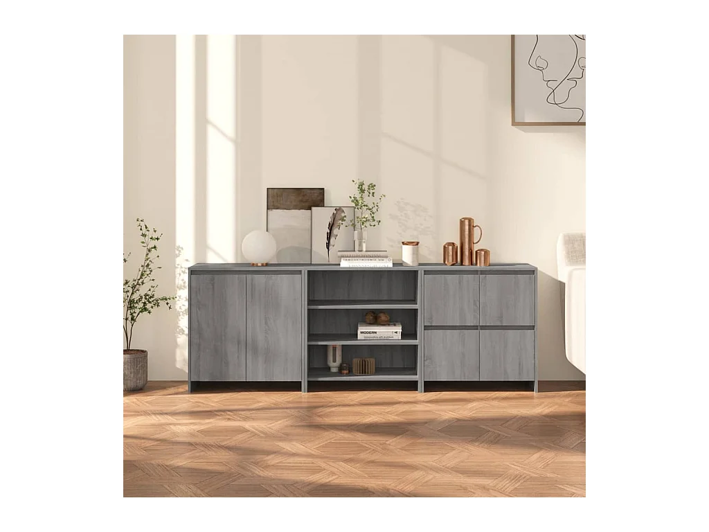 Buffets | Bahuts | Meuble de rangement 3 pcs Sonoma gris Bois d'ingénierie