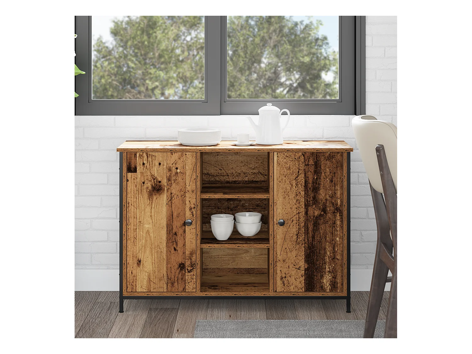 Credenza | Buffet | Armadio in Legno Vecchio 100x35x70 cm in Legno Ingegnerizzato e Acciaio