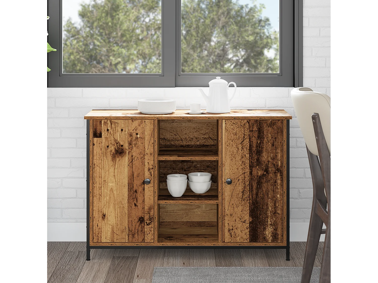 Buffet | Bahut | Meuble de rangement en bois ancien 100x35x70 cm en bois d'ingénierie et acier