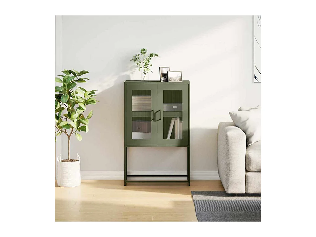 Buffet | Bahut | Meuble de rangement haut vert olive 68x39x107 cm acier