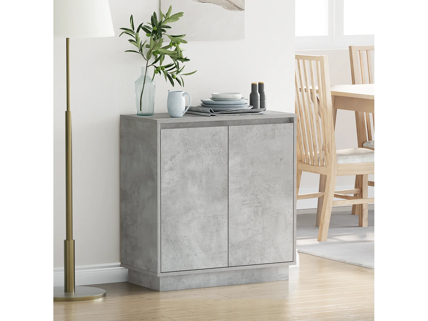 Credenza | Mobile | Armadio TV con LED Grigio Calcestruzzo 71x34,5x75 cm in Legno Ingegnerizzato