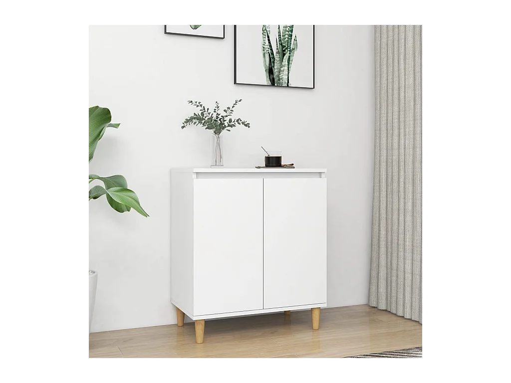 Buffet | Bahut | Meuble de rangement avec pieds en bois massif blanc bois d'ingénierie