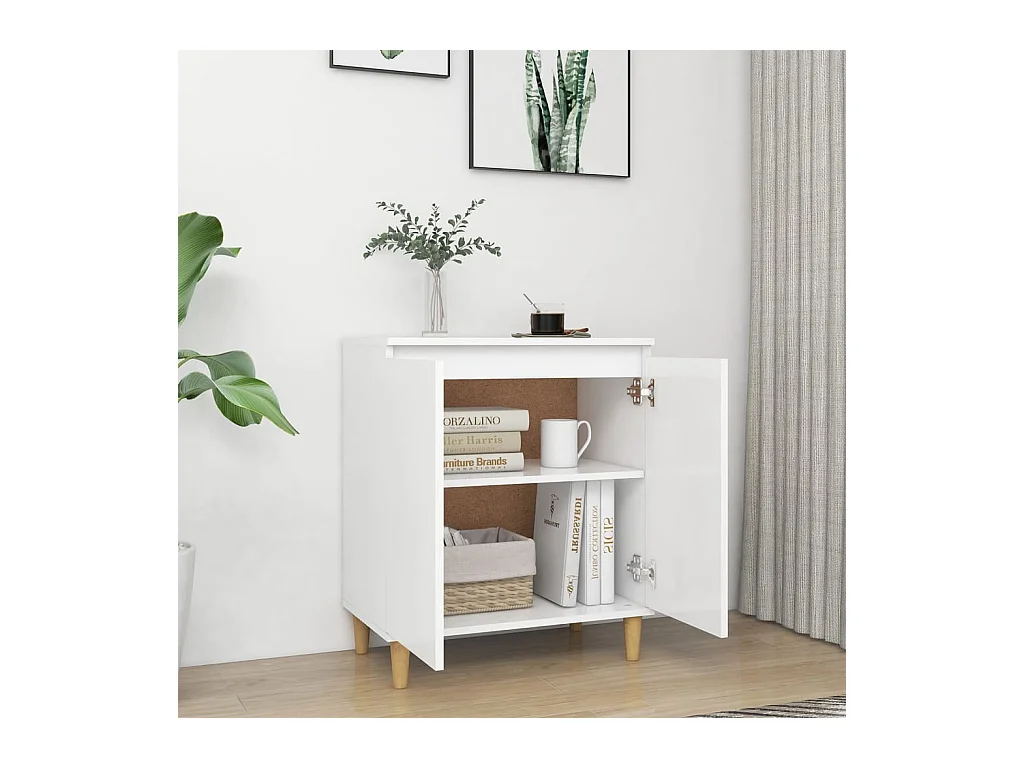 Buffet | Bahut | Meuble de rangement avec pieds en bois massif blanc bois d'ingénierie