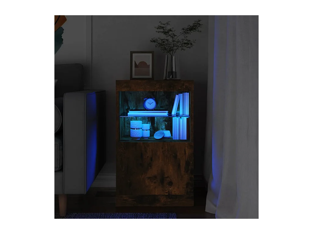 Buffet | Bahut | Meuble de rangement avec lumières LED chêne fumé 41x37x67 cm