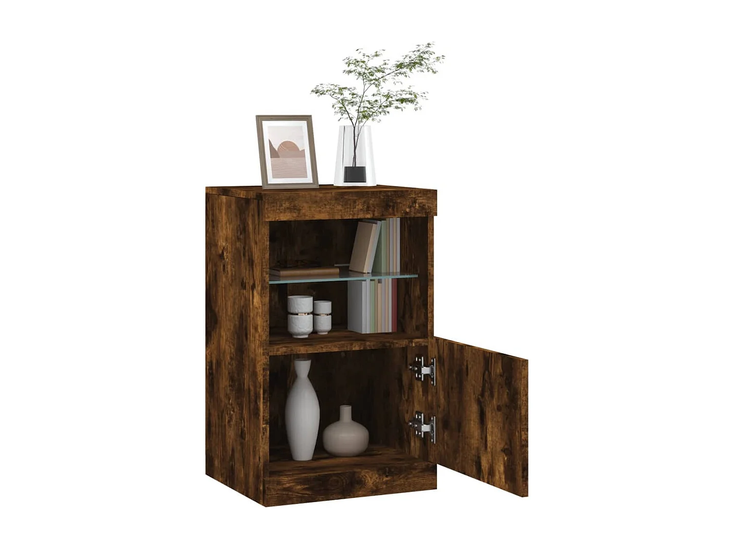 Buffet | Bahut | Meuble de rangement avec lumières LED chêne fumé 41x37x67 cm