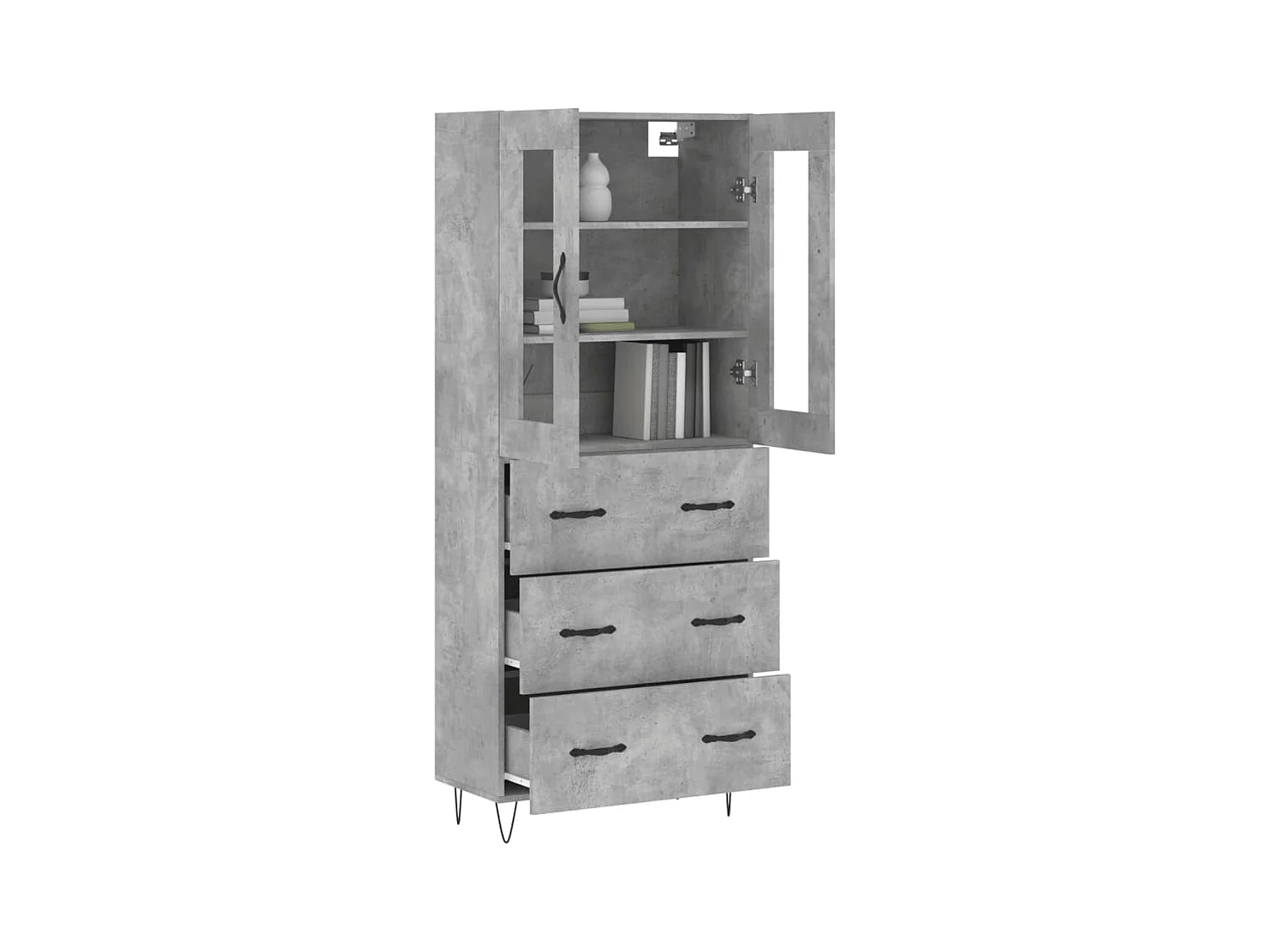 Buffet | Bahut | Meuble de rangement haut Gris béton 69,5x34x180 cm Bois d'ingénierie