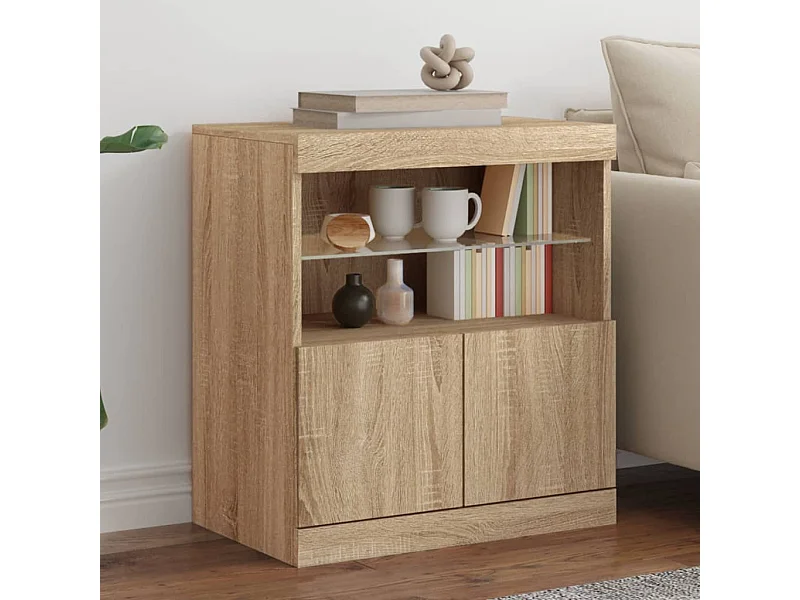 Credenza | Buffet | Armadio con Luci LED Rovere Sonoma 60x37x67 cm