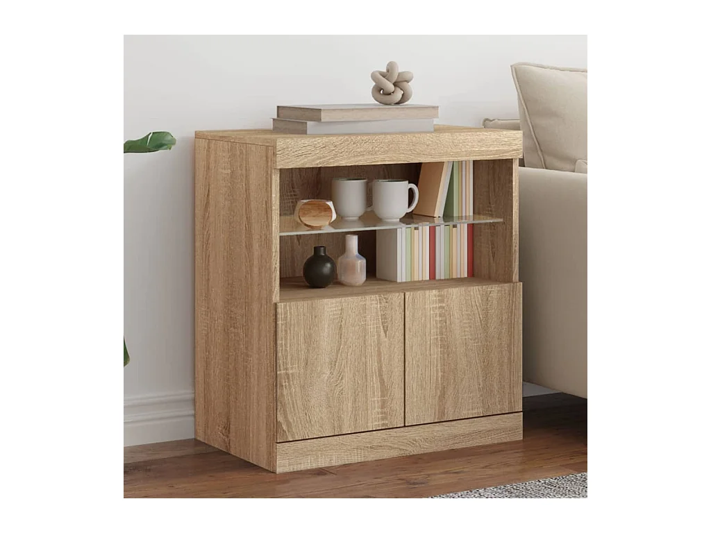 Credenza | Buffet | Armadio con Luci LED Rovere Sonoma 60x37x67 cm