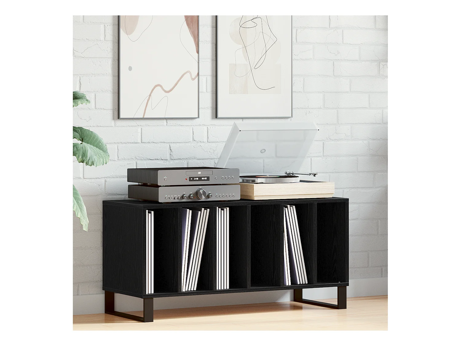 Credenza | Mobile | Armadio per dischi Nero Rovere 100x38x48 cm in Legno ingegnerizzato