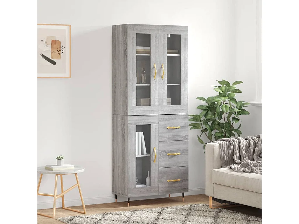 Buffet | Bahut | Meuble de rangement haut Sonoma gris 69,5x34x180 cm Bois d'ingénierie