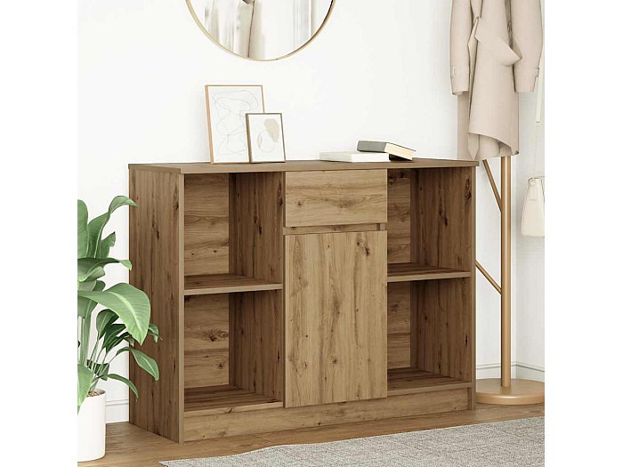 VidaXL Credenza Con Cassetto Rovere Fumo 71x35x65 Cm - Mobile Contenitore In Truciolato, 2 Ante, 1 Cassetto, 1 Ripiano, Armadio Per Corridoio, Soggiorno, Buffet, Assemblaggio Flessibile