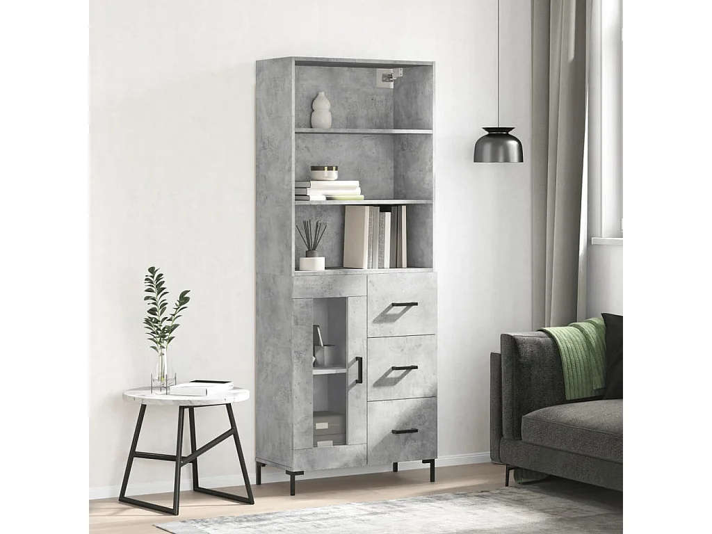 Credenza | Buffet | Armadio Grigio Cemento 69,5x34x180 cm in Legno Multistrato