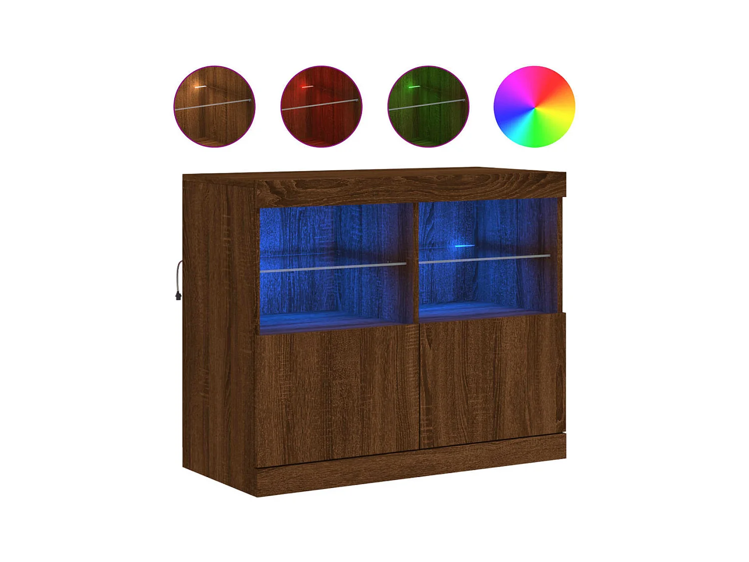 Buffet | Bahut | Meuble de rangement avec lumières LED chêne marron 81x37x67 cm