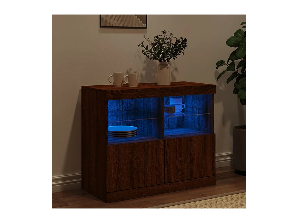 Buffet | Bahut | Meuble de rangement avec lumières LED chêne marron 81x37x67 cm