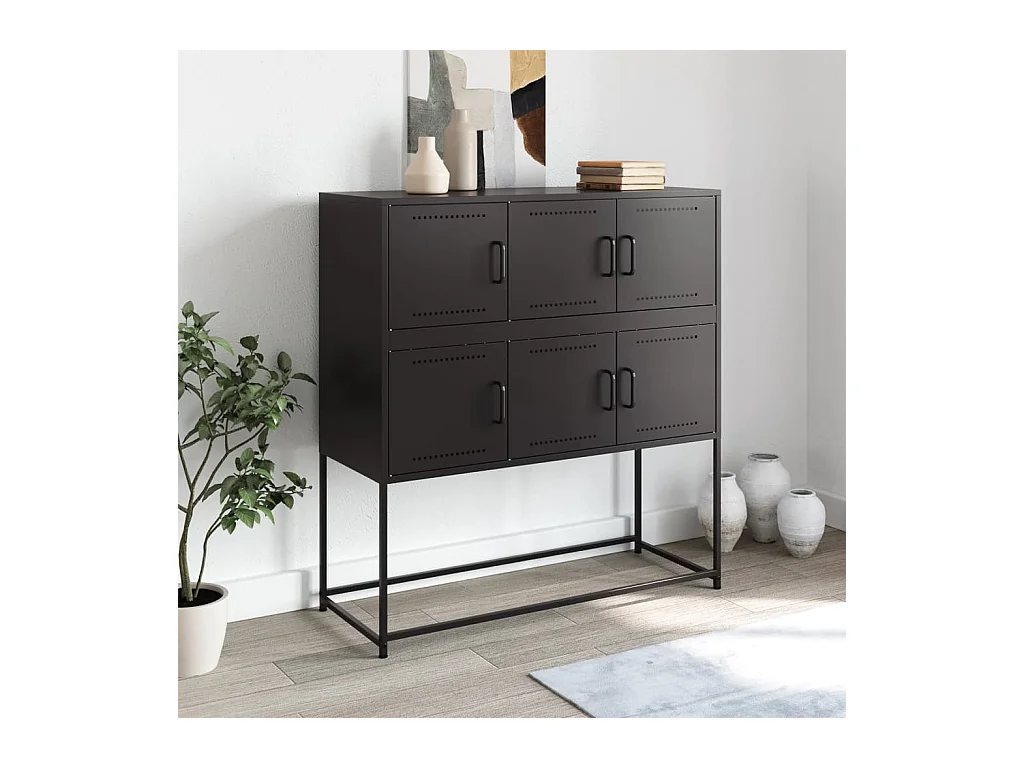 Buffet | Bahut | Meuble de rangement noir 100,5x39x107 cm acier