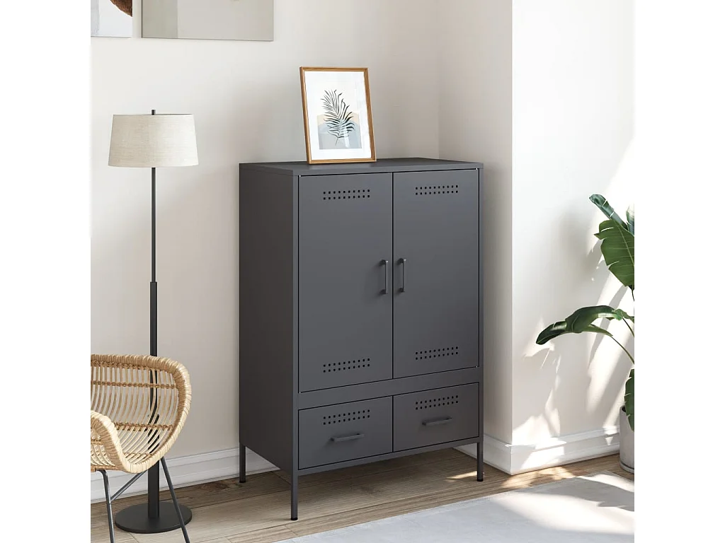 Buffet | Commode à tiroir | Meuble de rangement haut anthracite 68x39x101,5 cm acier