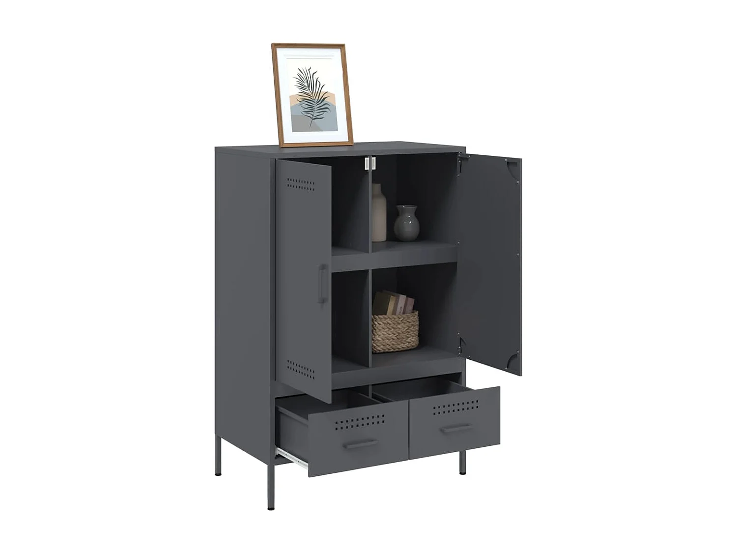 Buffet | Commode à tiroir | Meuble de rangement haut anthracite 68x39x101,5 cm acier