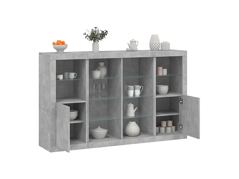 Buffets | Bahuts | Meuble de rangement avec lumières LED 3 pcs gris béton bois d'ingénierie