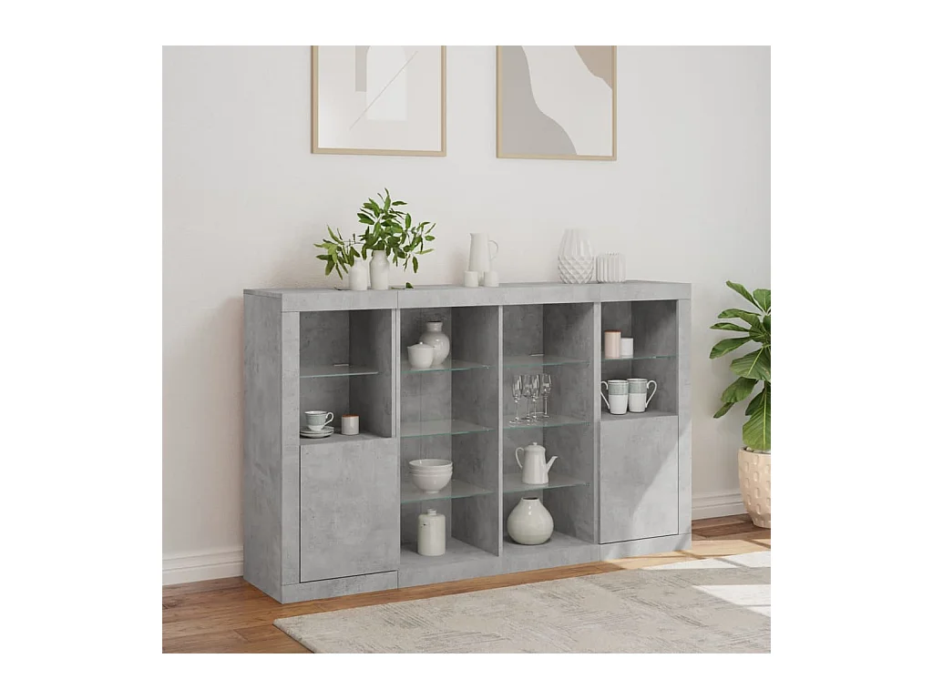 Buffets | Bahuts | Meuble de rangement avec lumières LED 3 pcs gris béton bois d'ingénierie